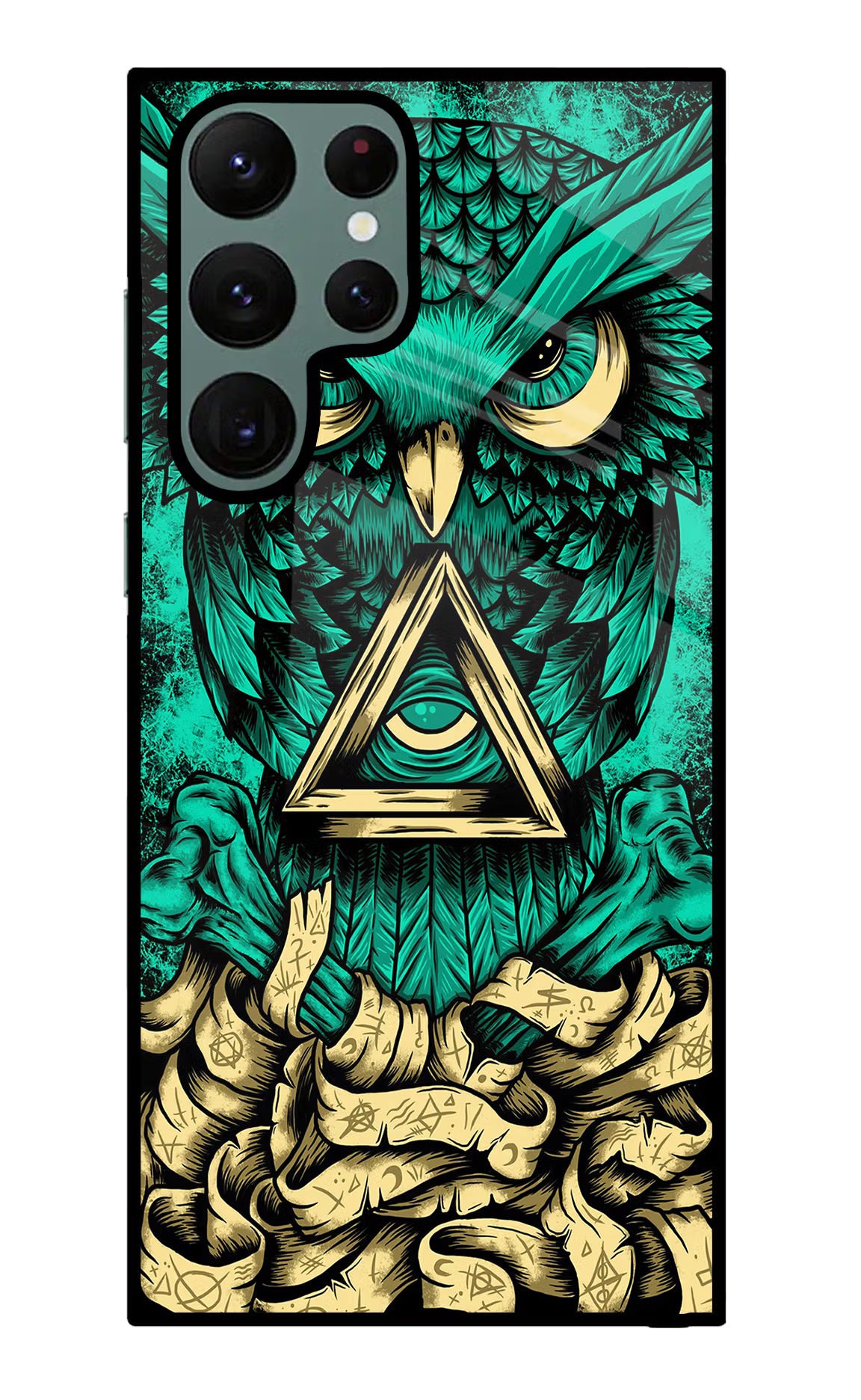 Green Owl Samsung S22 Ultra Glass Case Back Cover by Casekaro