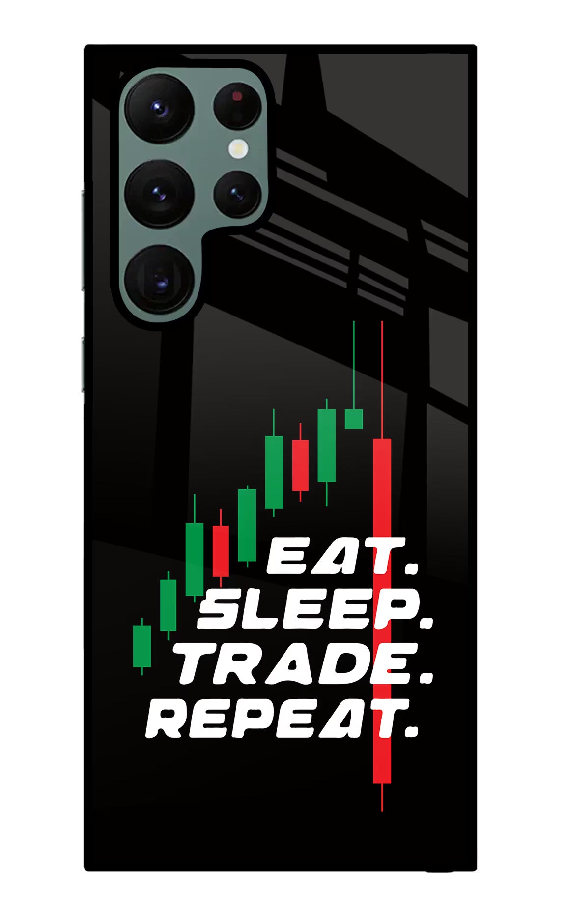 Eat Sleep Trade Repeat Samsung S22 Ultra Glass Case Back Cover by Casekaro
