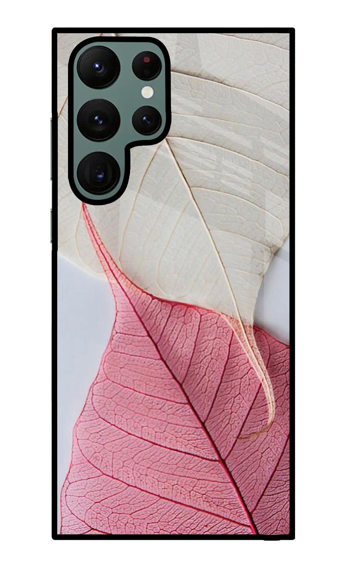 White Pink Leaf Samsung S22 Ultra Glass Case