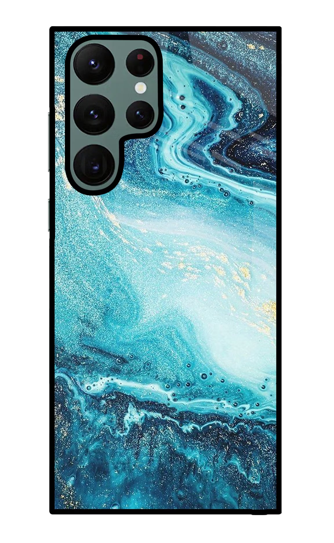 Blue Glitter Marble Samsung S22 Ultra Glass Case Back Cover by Casekaro