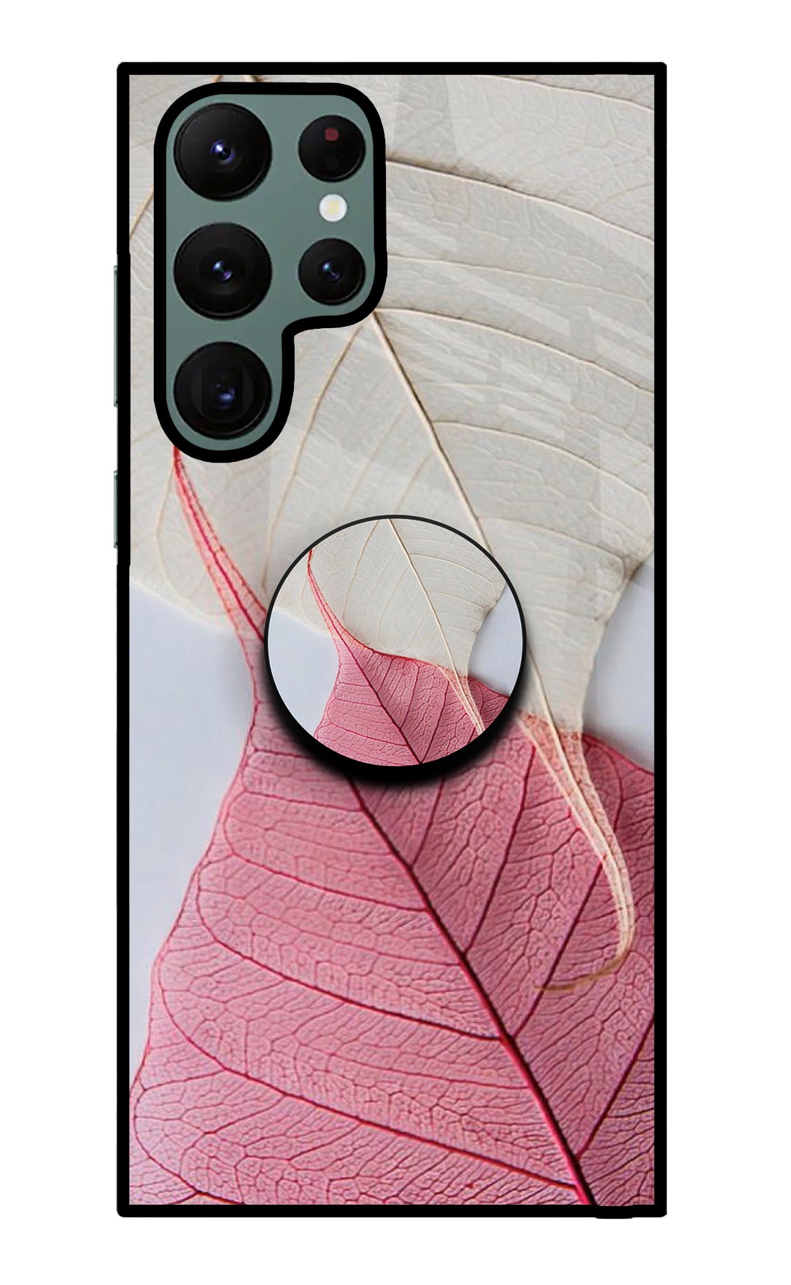 White Pink Leaf Samsung S22 Ultra Glass Case