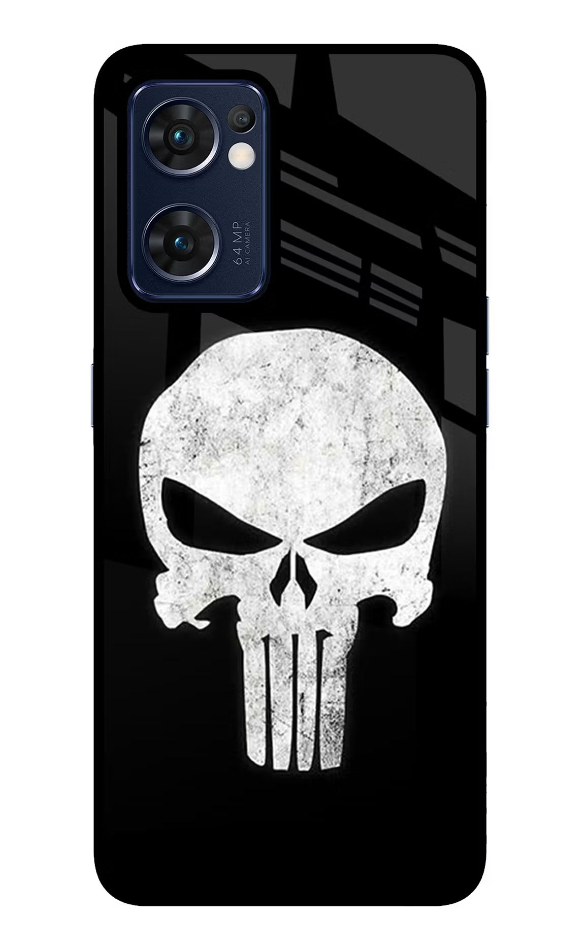 Punisher Skull Oppo Reno7 5G Glass Case Back Cover by Casekaro