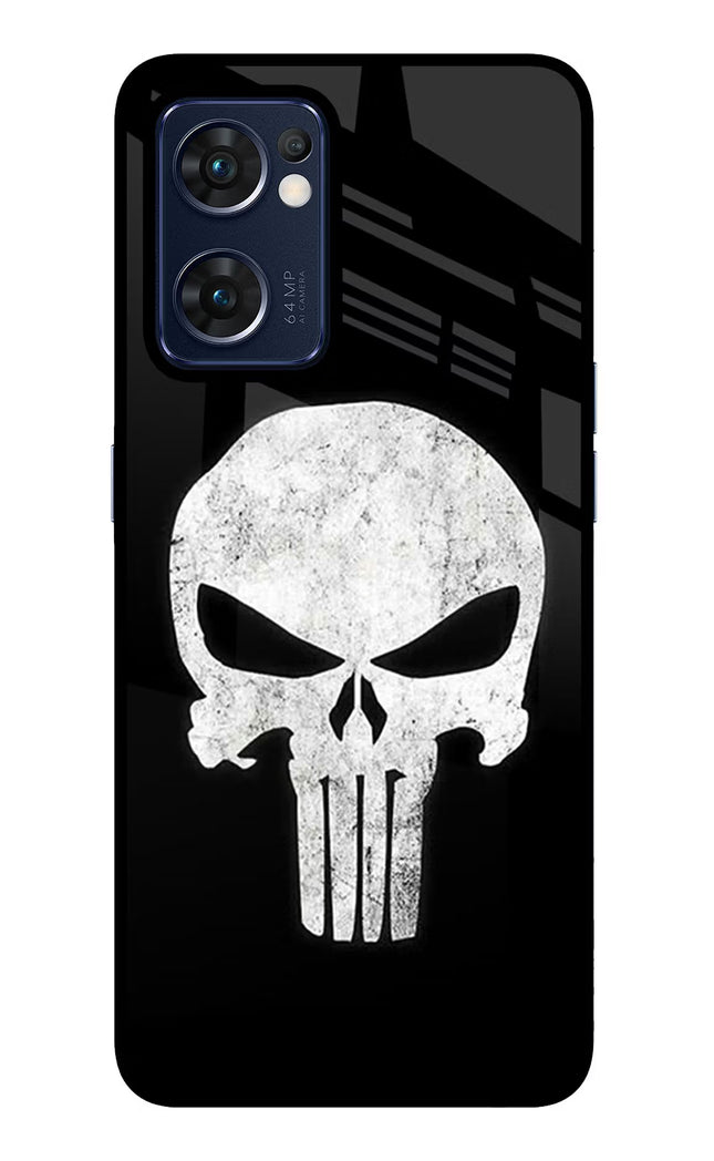 Punisher Skull Oppo Reno7 5G Glass Case Back Cover by Casekaro