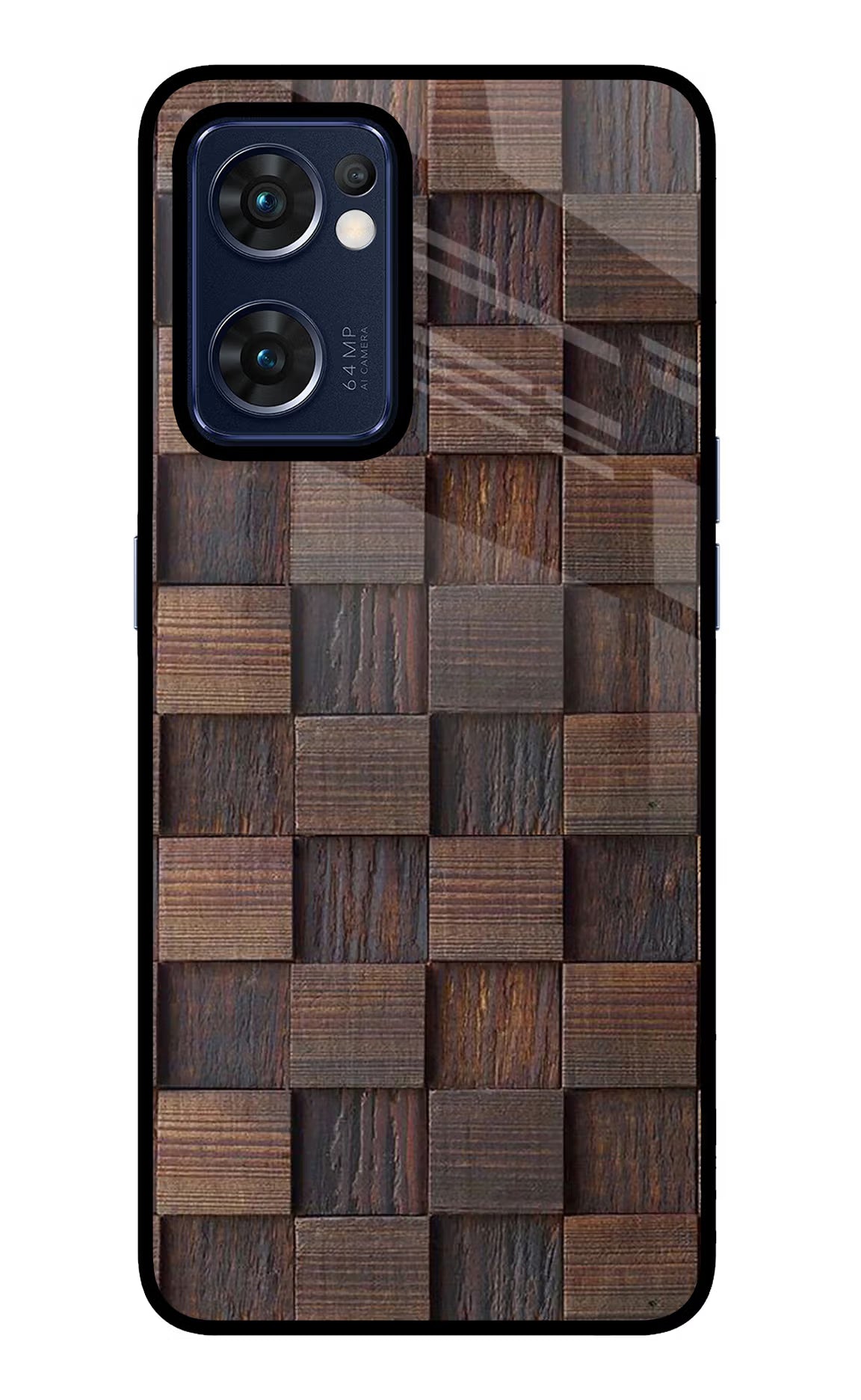 Wooden Cube Design Oppo Reno7 5G Glass Case Back Cover by Casekaro
