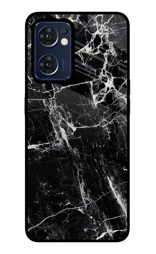 Black Marble Texture Oppo Reno7 5G Glass Case Back Cover by Casekaro