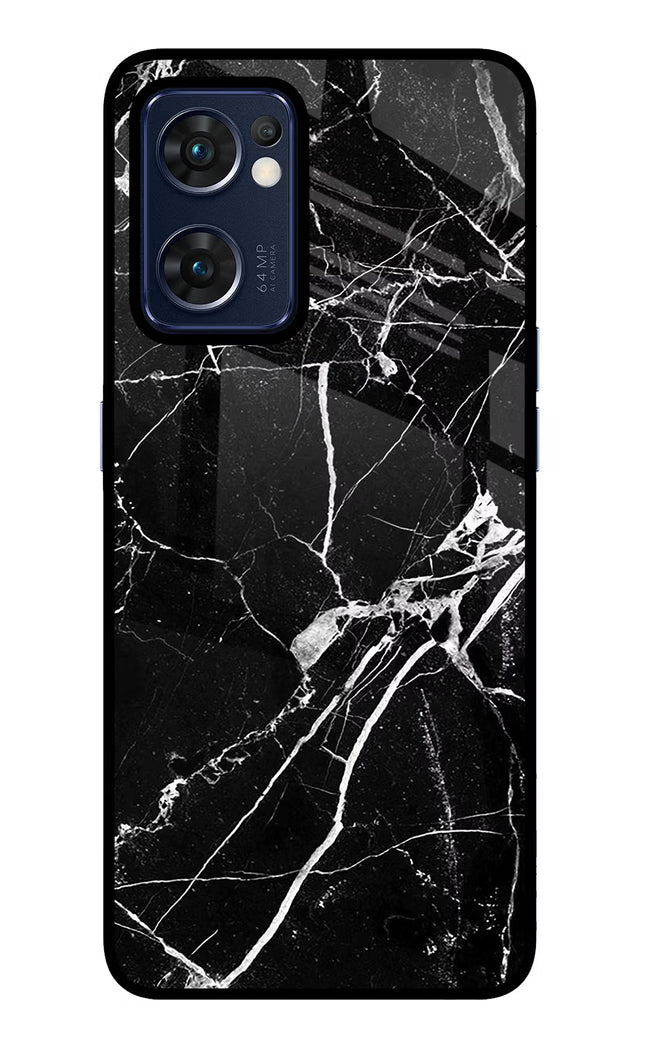 Black Marble Pattern Oppo Reno7 5G Glass Case Back Cover by Casekaro