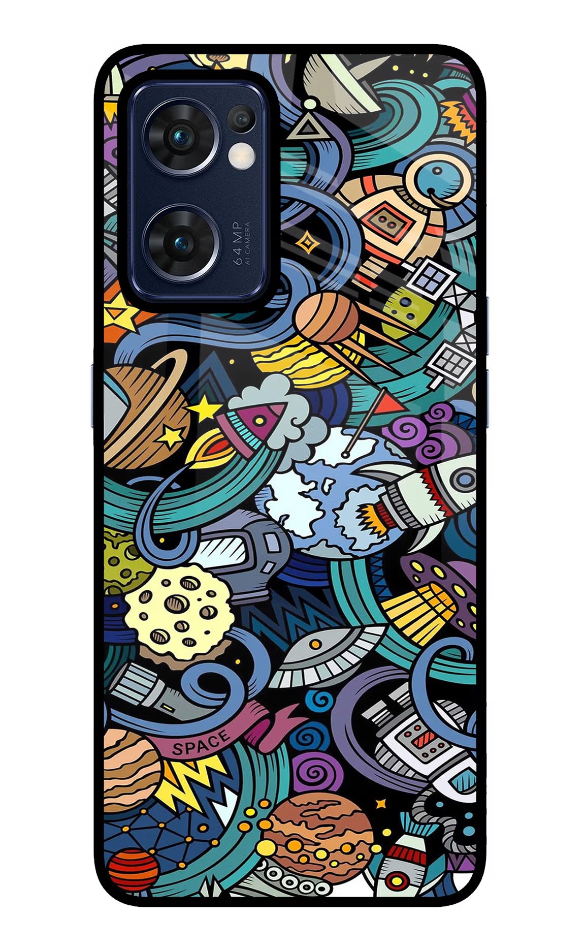 Space Abstract Oppo Reno7 5G Glass Case Back Cover by Casekaro