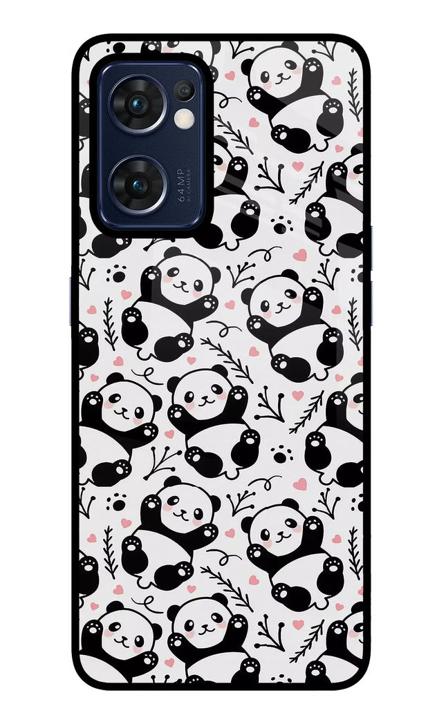 Cute Panda Oppo Reno7 5G Glass Case Back Cover by Casekaro