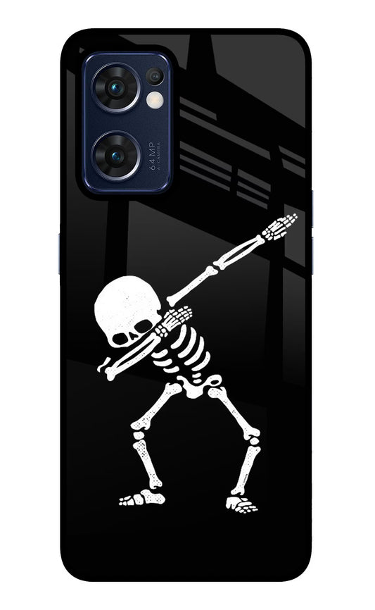 Dabbing Skeleton Art Oppo Reno7 5G Glass Case