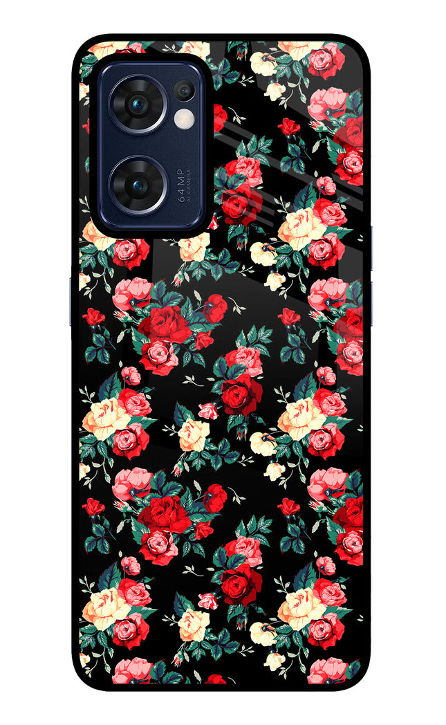 Rose Pattern Oppo Reno7 5G Glass Case
