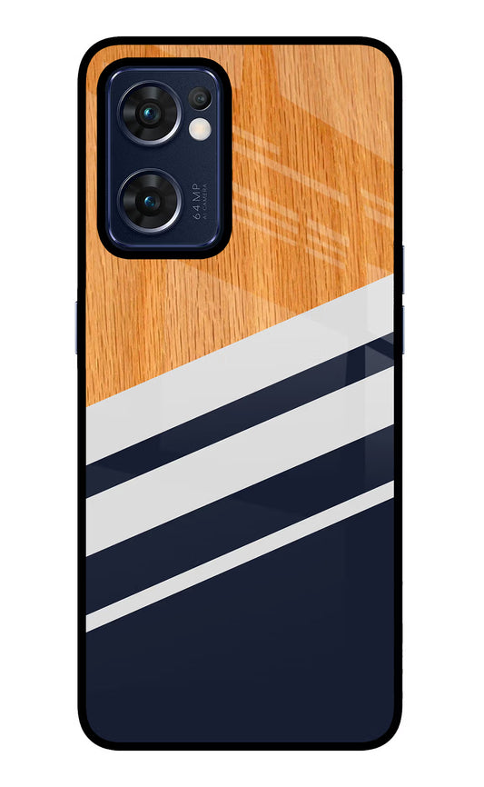 Blue and white wooden Oppo Reno7 5G Glass Case