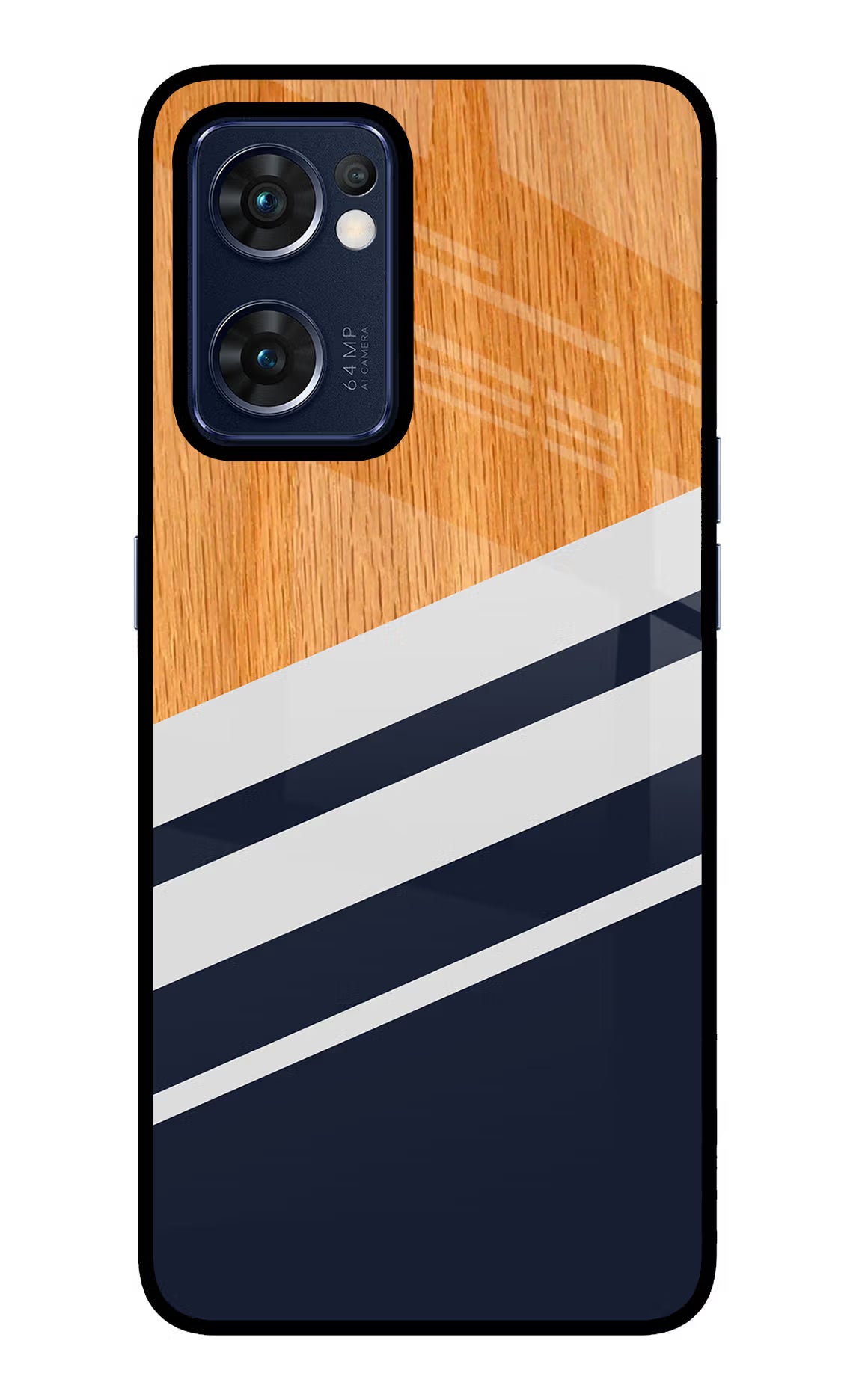 Blue and white wooden Oppo Reno7 5G Glass Case Back Cover by Casekaro