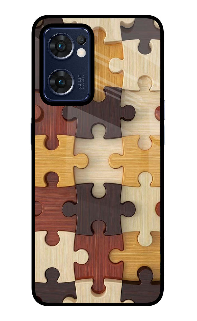 Wooden Puzzle Oppo Reno7 5G Glass Case Back Cover by Casekaro