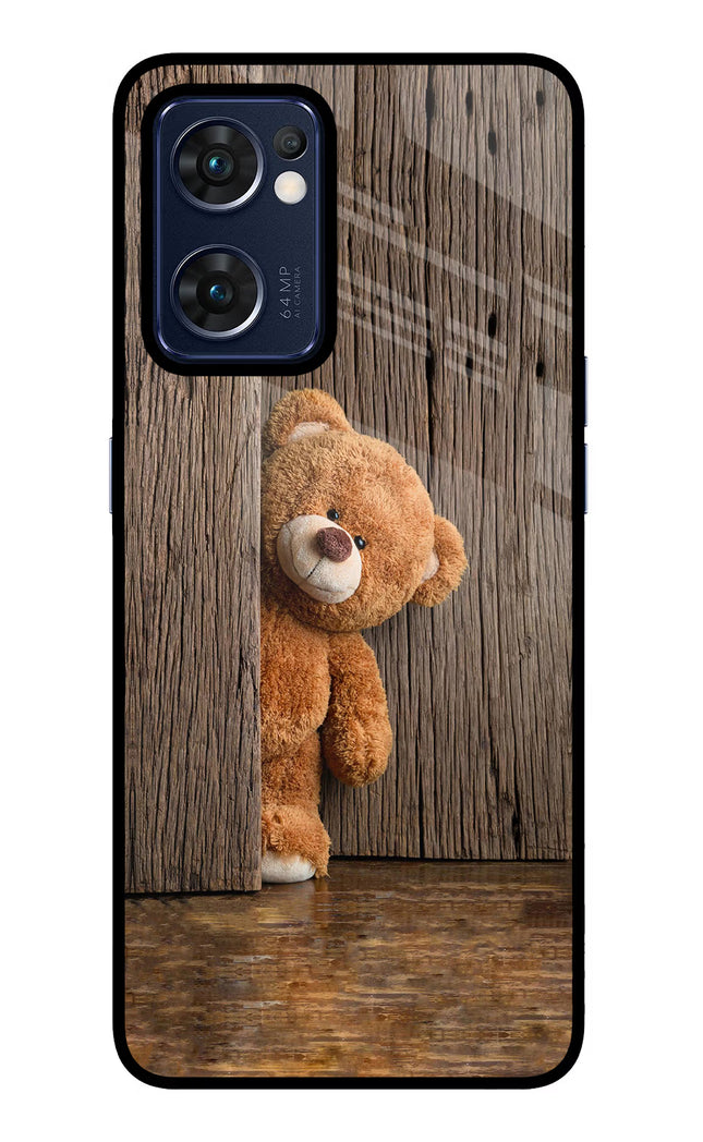 Teddy Wooden Oppo Reno7 5G Glass Case Back Cover by Casekaro