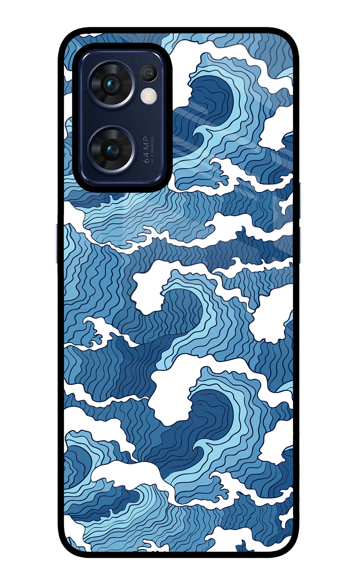 Blue Waves Oppo Reno7 5G Glass Case Back Cover by Casekaro