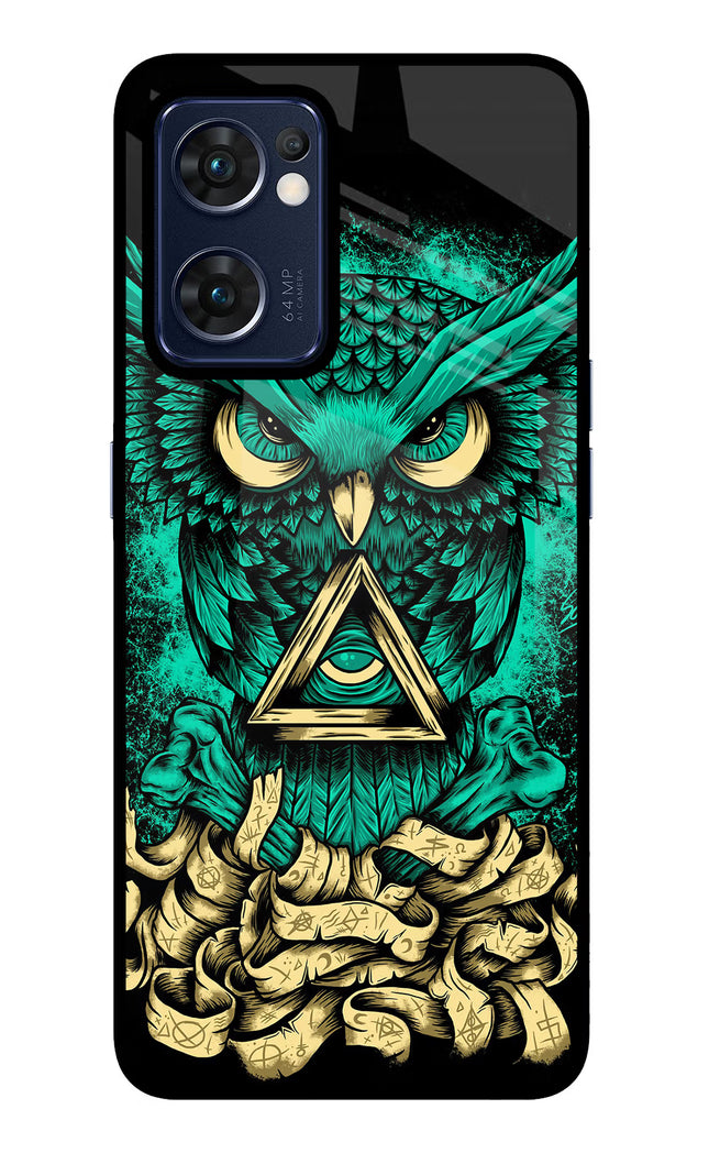 Green Owl Oppo Reno7 5G Glass Case Back Cover by Casekaro