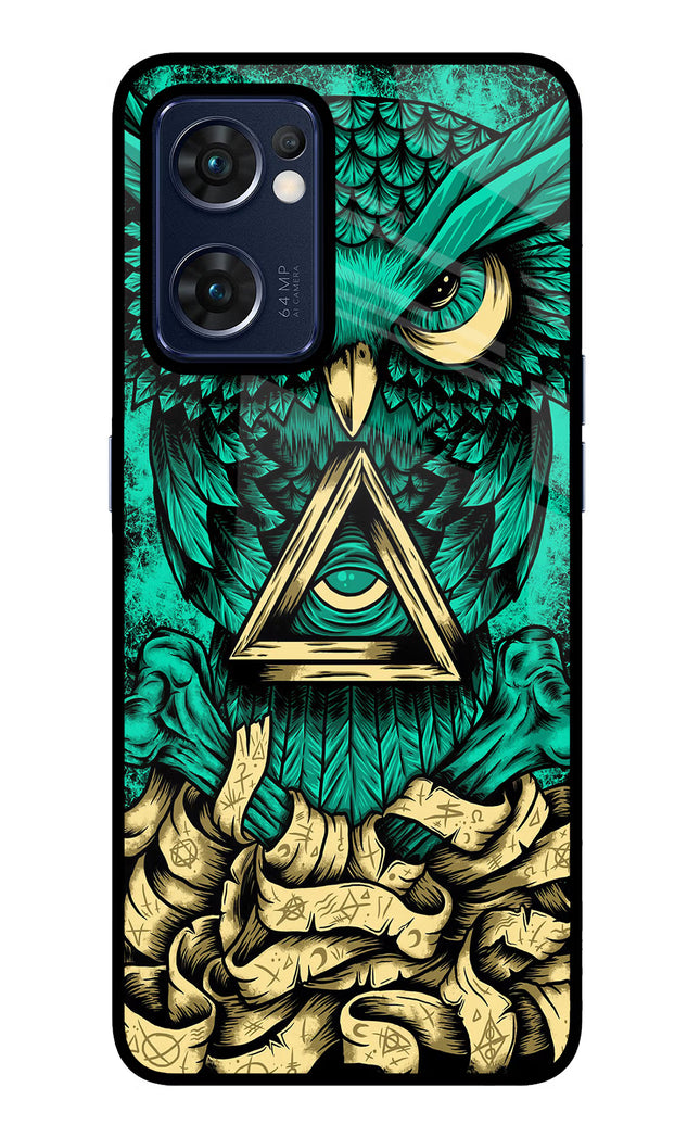 Green Owl Oppo Reno7 5G Glass Case Back Cover by Casekaro