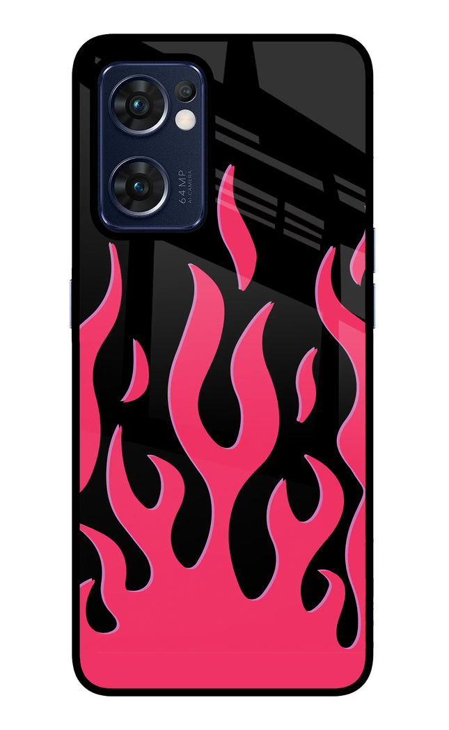 Fire Flames Oppo Reno7 5G Glass Case Back Cover by Casekaro