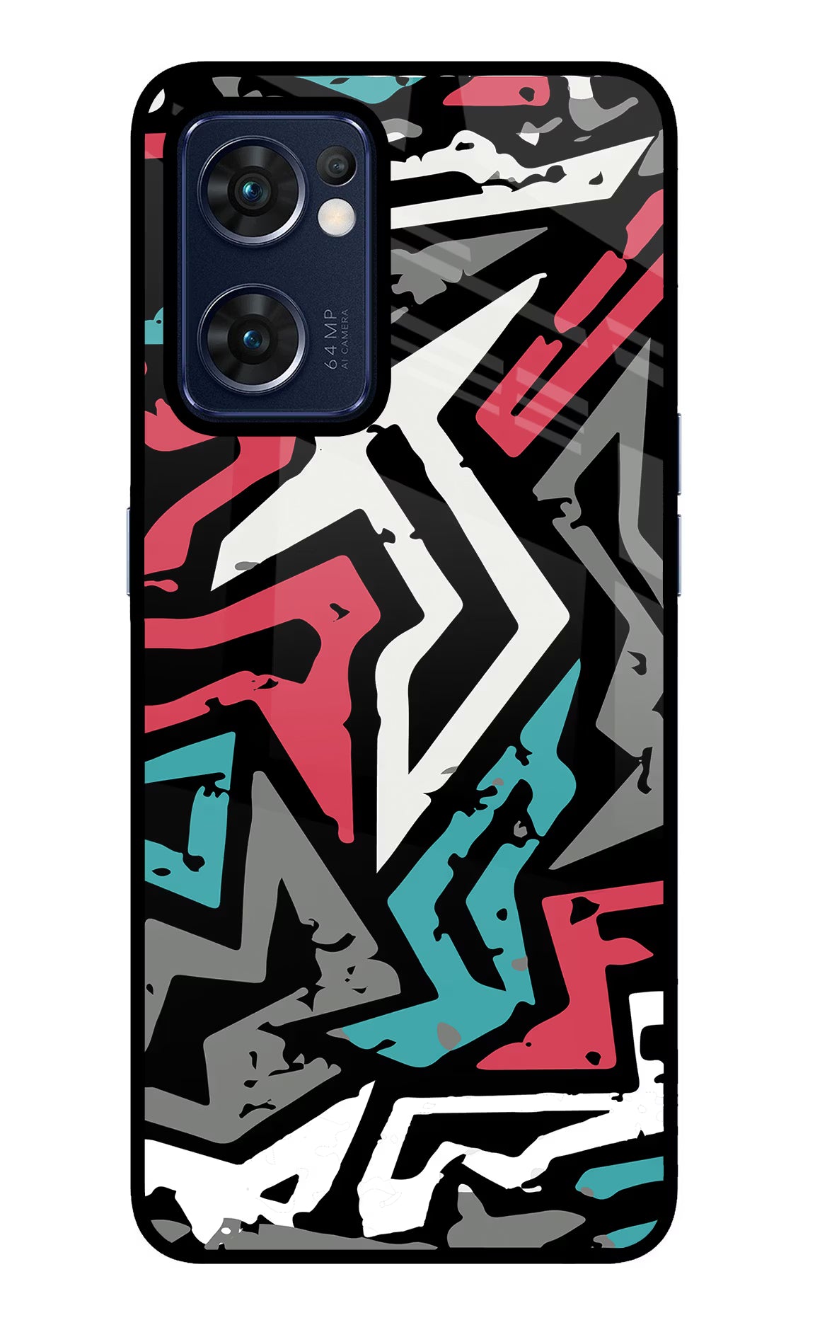Geometric Graffiti Oppo Reno7 5G Glass Case Back Cover by Casekaro