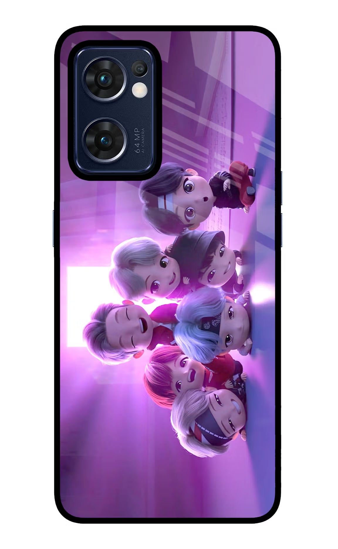 BTS Chibi Oppo Reno7 5G Glass Case Back Cover by Casekaro
