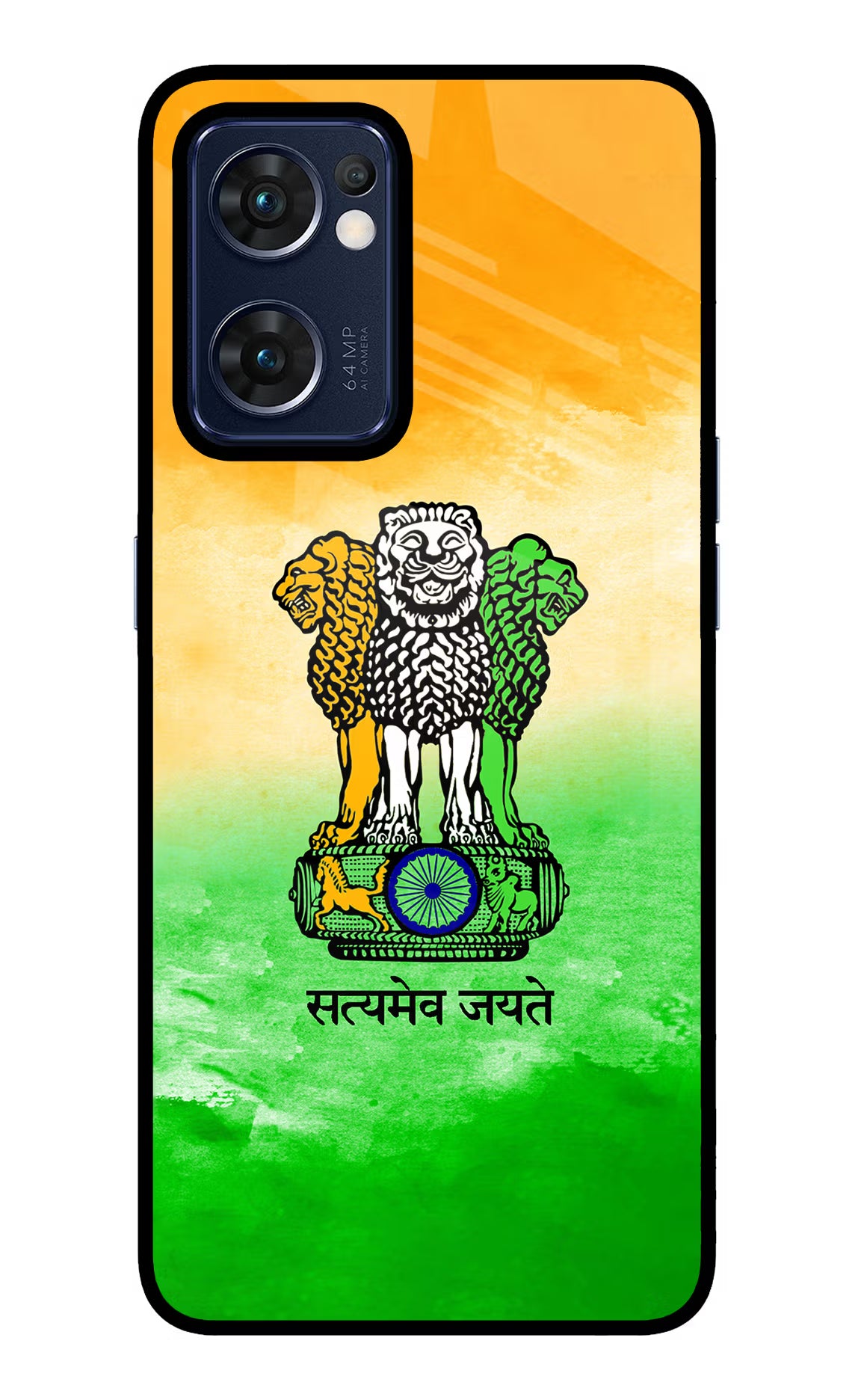 Satyamev Jayate Flag Oppo Reno7 5G Glass Case Back Cover by Casekaro