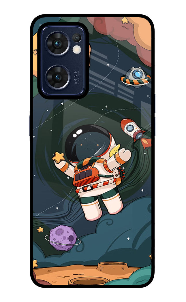 Cartoon Astronaut Oppo Reno7 5G Glass Case Back Cover by Casekaro