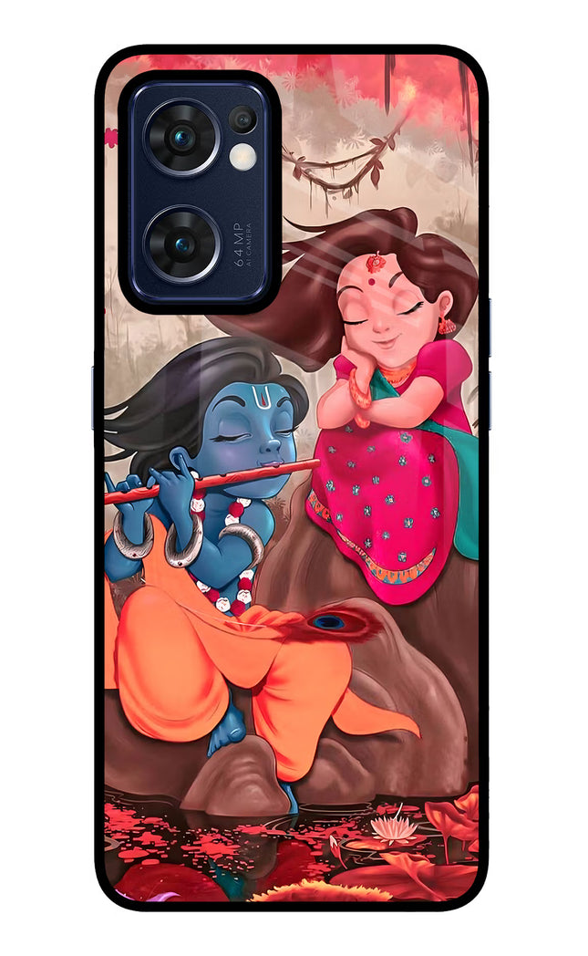 Radhe Krishna Oppo Reno7 5G Glass Case Back Cover by Casekaro