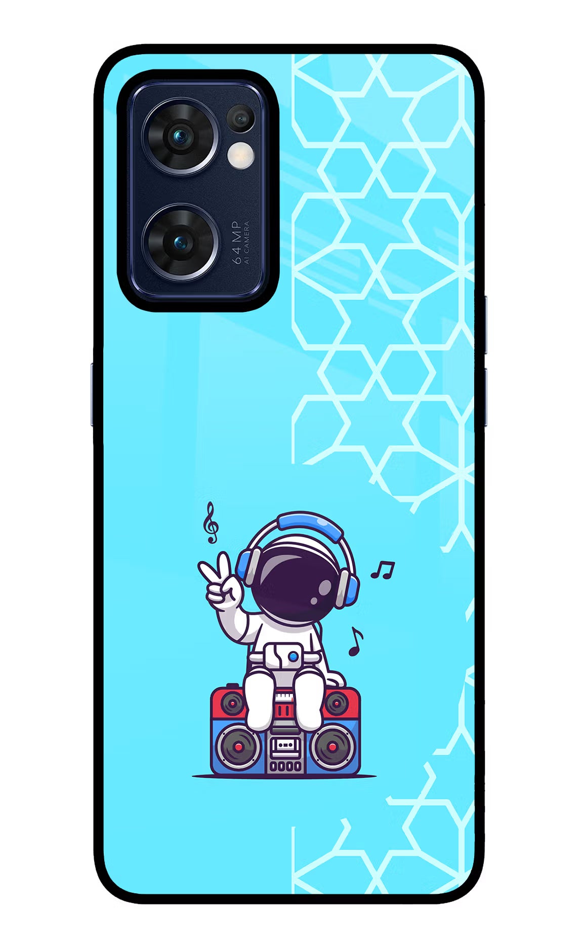 Cute Astronaut Chilling Oppo Reno7 5G Glass Case Back Cover by Casekaro