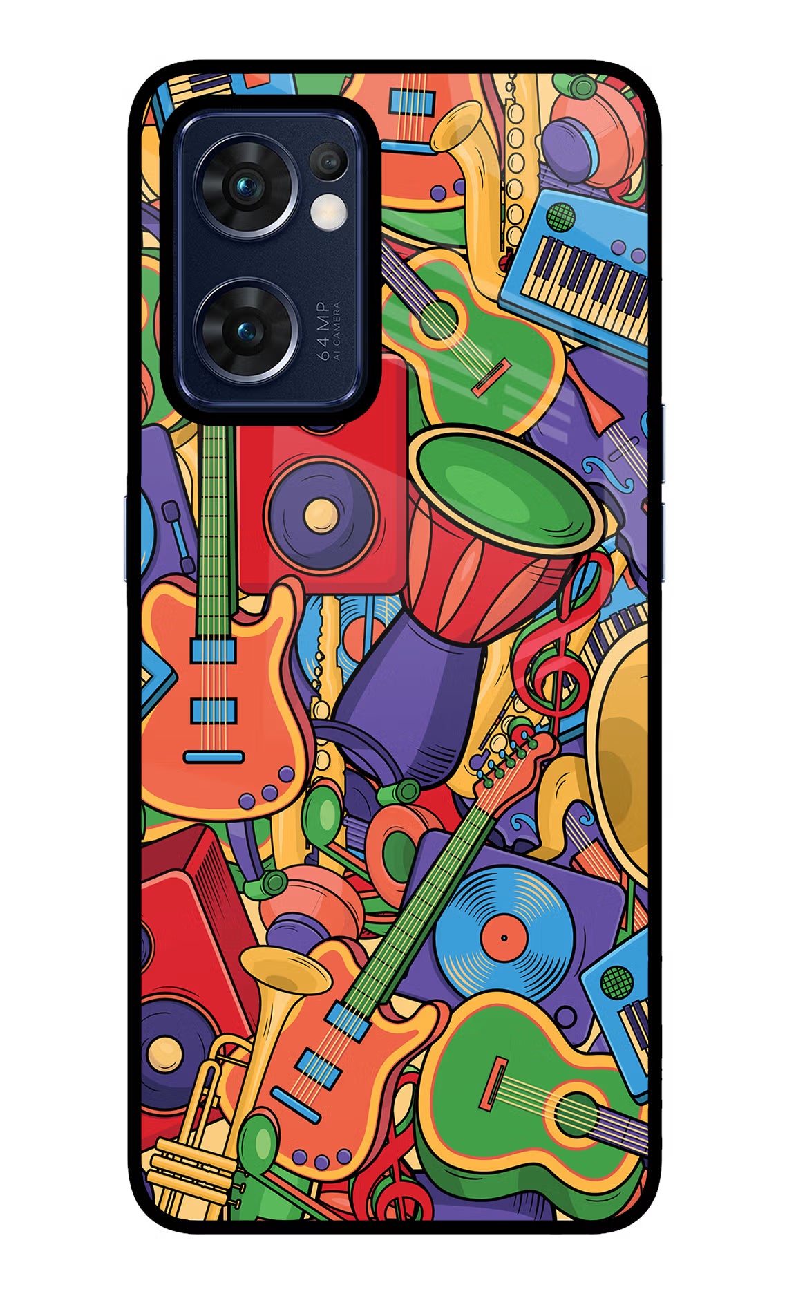 Music Instrument Doodle Oppo Reno7 5G Glass Case Back Cover by Casekaro