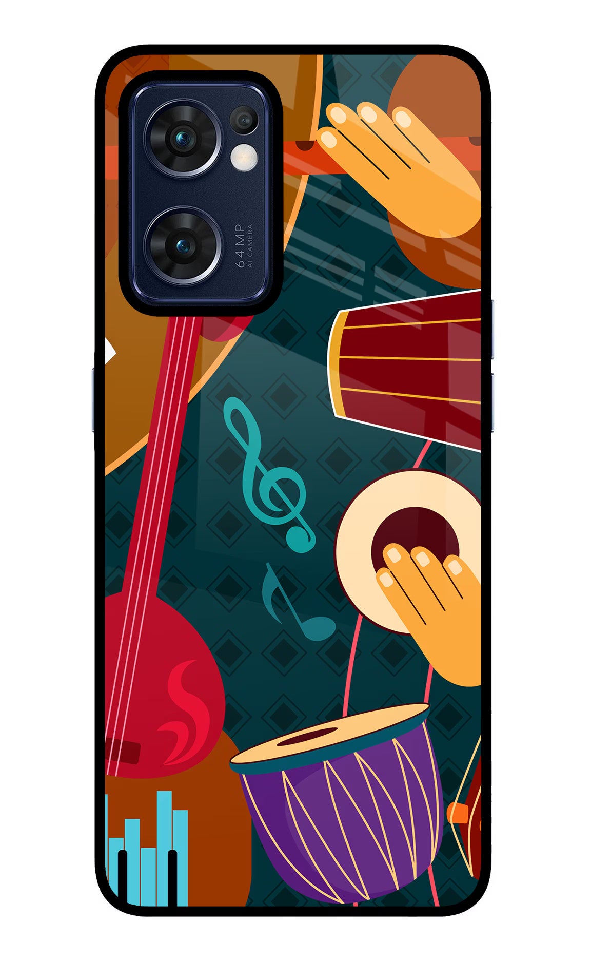 Music Instrument Oppo Reno7 5G Glass Case Back Cover by Casekaro