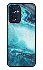 Blue Glitter Marble Oppo Reno7 5G Glass Case Back Cover by Casekaro