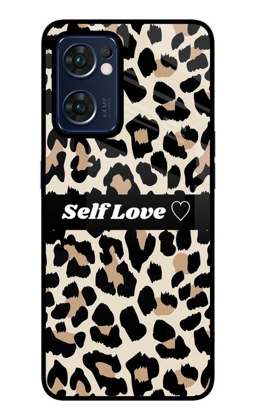 Leopard Print Self Love Oppo Reno7 5G Glass Case