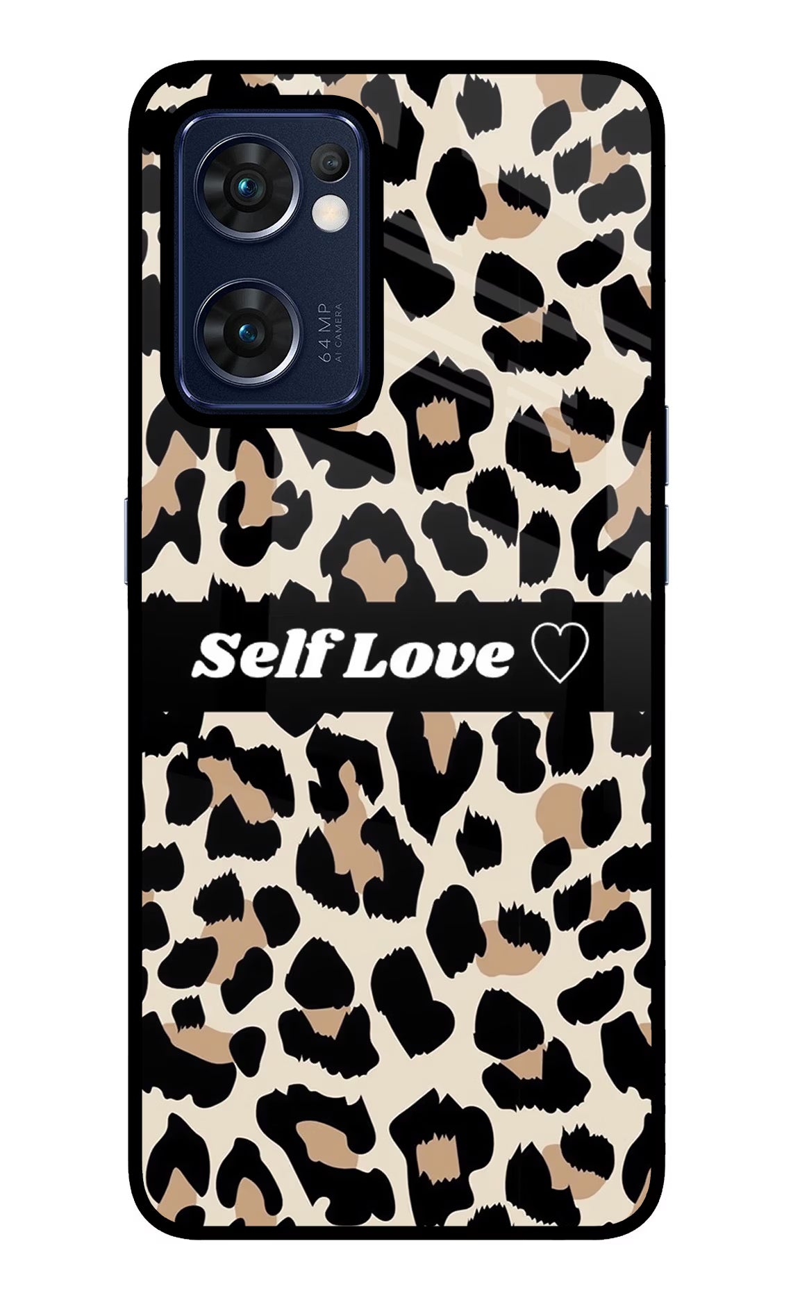 Leopard Print Self Love Oppo Reno7 5G Glass Case Back Cover by Casekaro
