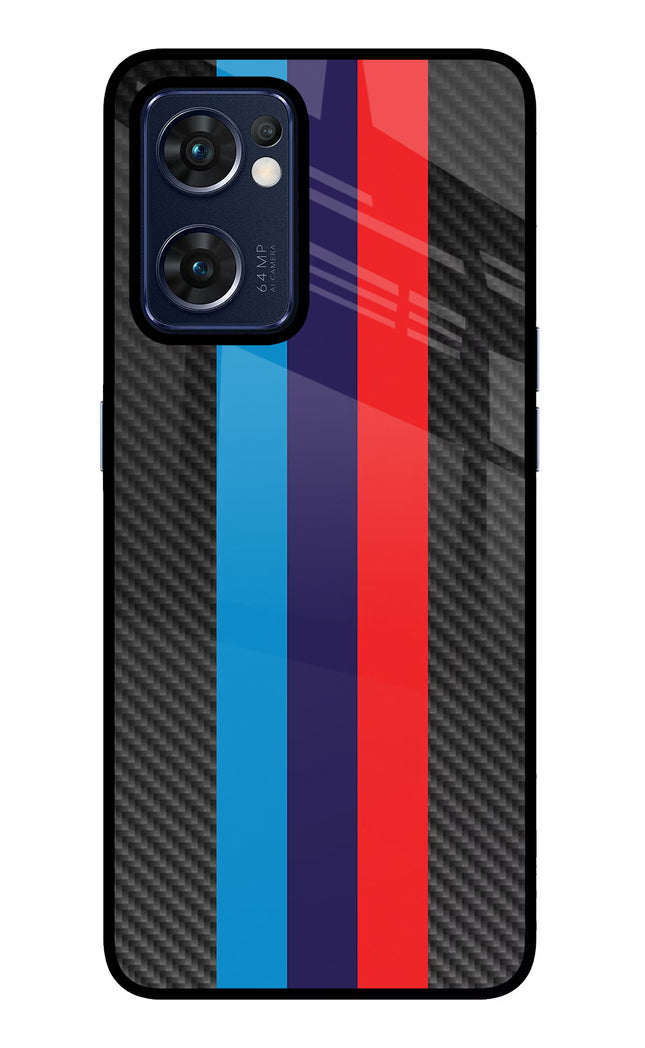 BMW Stripes Pattern Oppo Reno7 5G Glass Case Back Cover by Casekaro