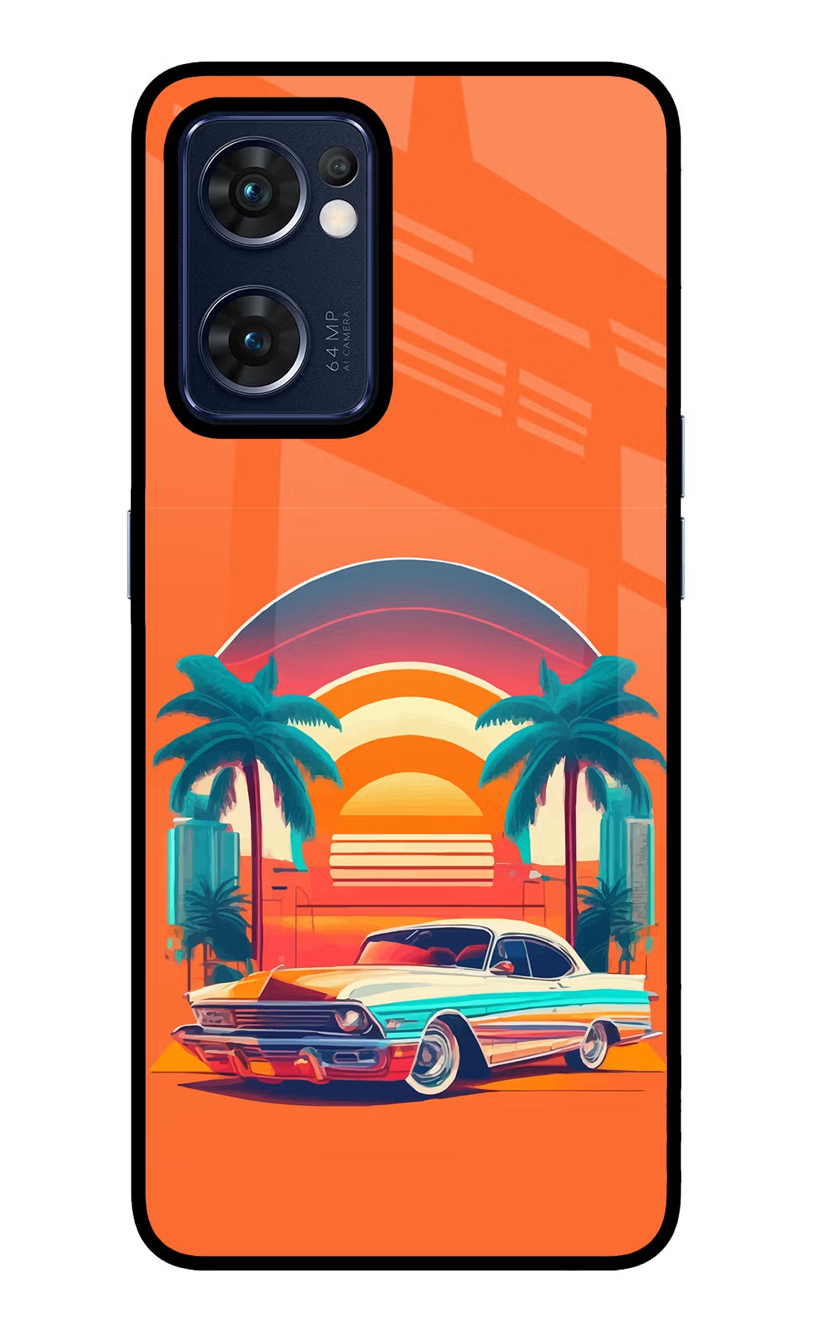 Palm Drive 80s Oppo Reno7 5G Glass Case Back Cover by Casekaro