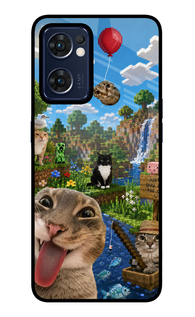 Minecraft Cat Chaos Oppo Reno7 5G Glass Case