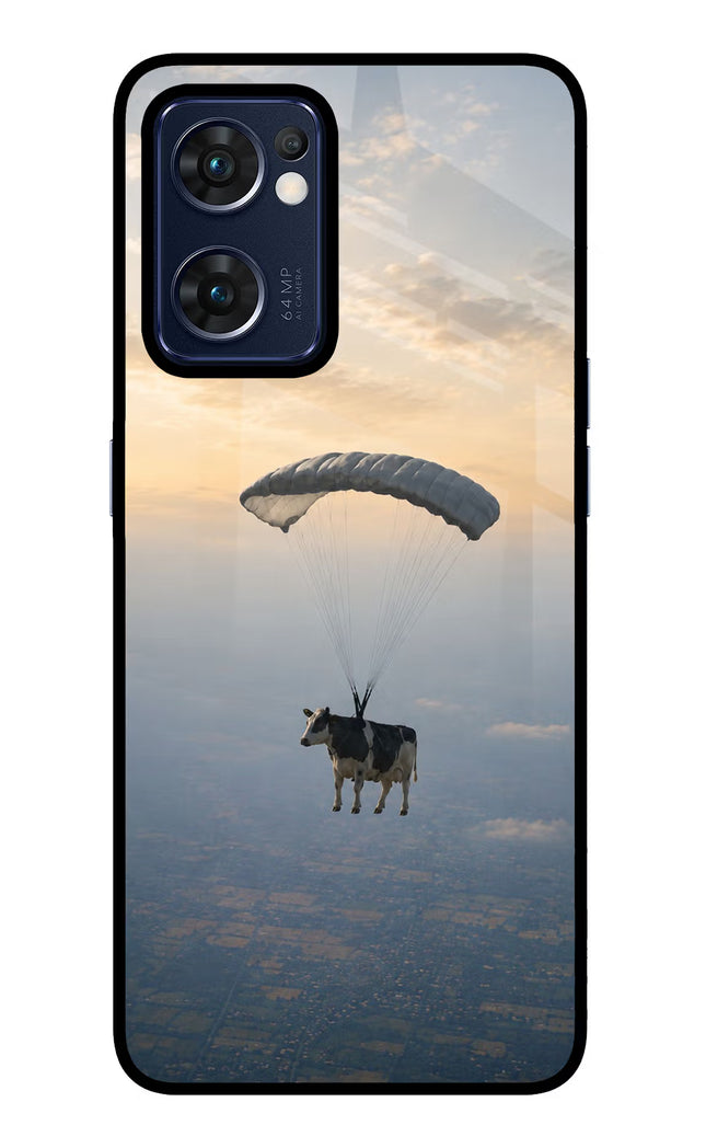 Skydiving Cow Oppo Reno7 5G Glass Case