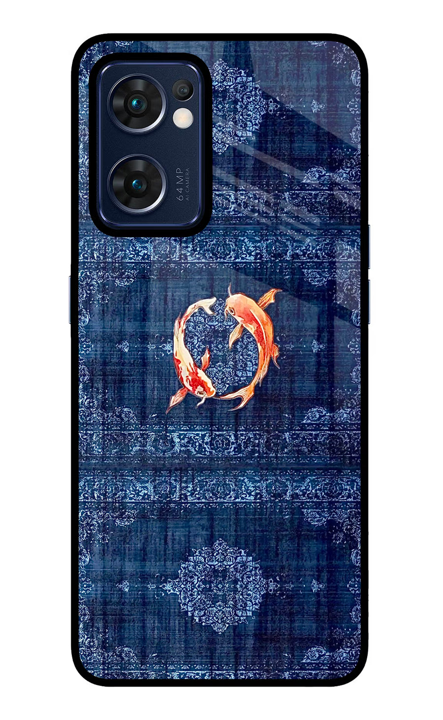 Koi Blue Oppo Reno7 5G Back Cover, Glass case