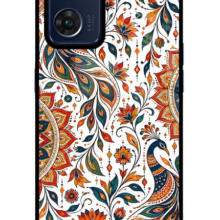 White Mayura Oppo Reno7 5G Glass Case