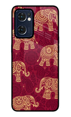 Maroon Elephant Oppo Reno7 5G Glass Case Back Cover by Casekaro