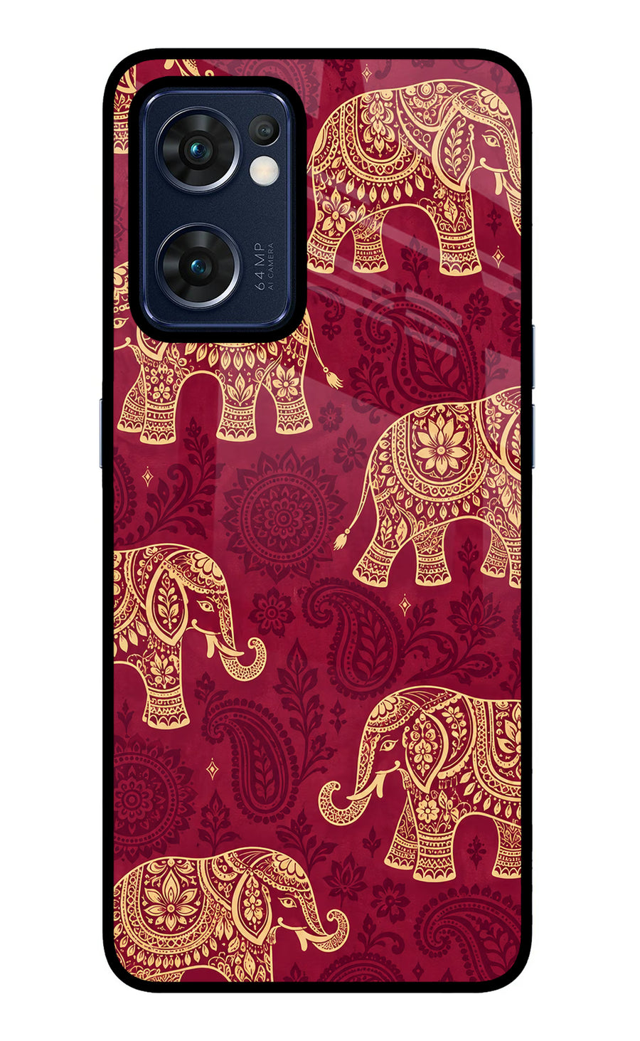 Maroon Elephant Oppo Reno7 5G Back Cover, Glass case