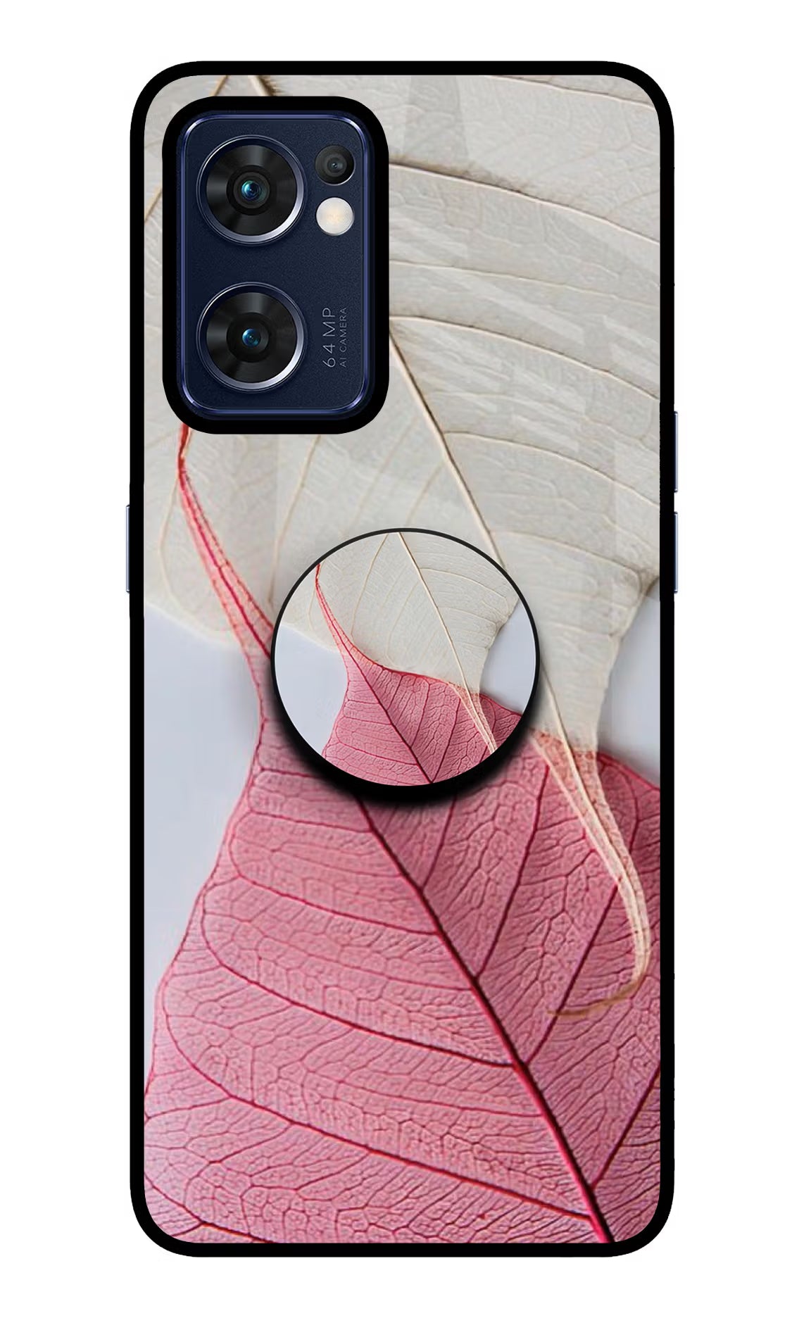 White Pink Leaf Oppo Reno7 5G Pop Case by Casekaro