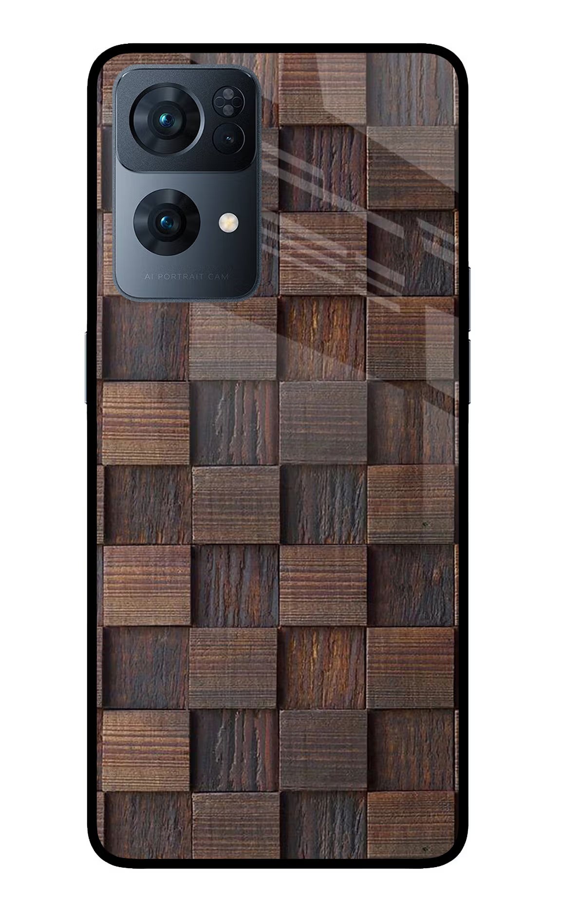 Wooden Cube Design Oppo Reno7 Pro 5G Glass Case