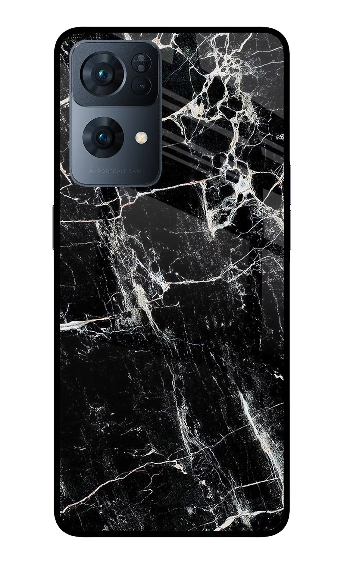 Black Marble Texture Oppo Reno7 Pro 5G Glass Case Back Cover by Casekaro