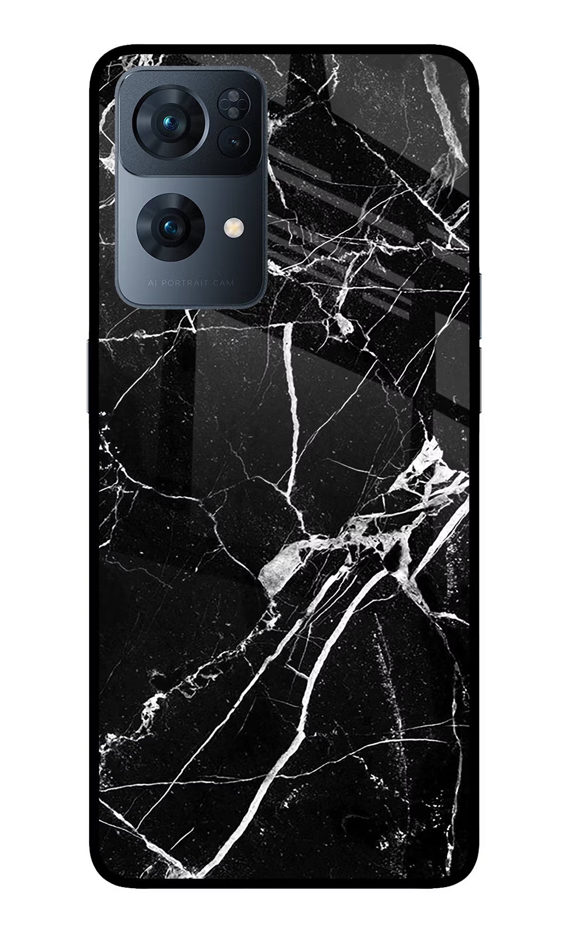 Black Marble Pattern Oppo Reno7 Pro 5G Glass Case Back Cover by Casekaro