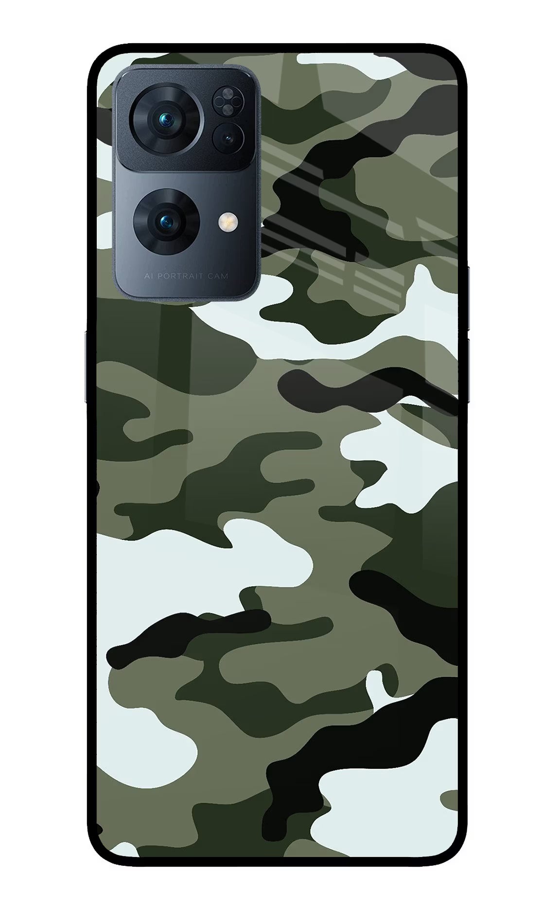 Camouflage Oppo Reno7 Pro 5G Glass Case Back Cover by Casekaro