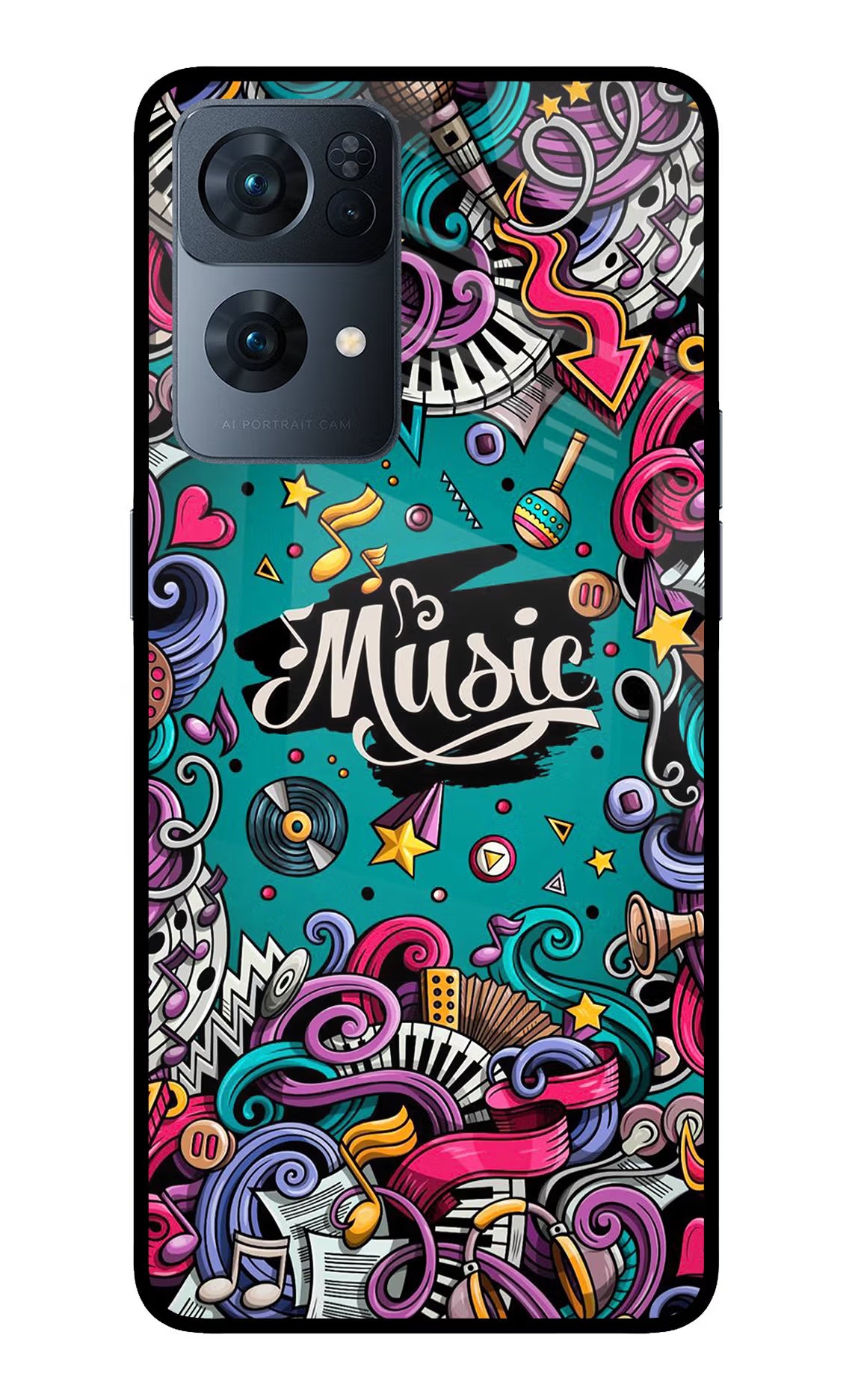 Music Graffiti Oppo Reno7 Pro 5G Glass Case Back Cover by Casekaro
