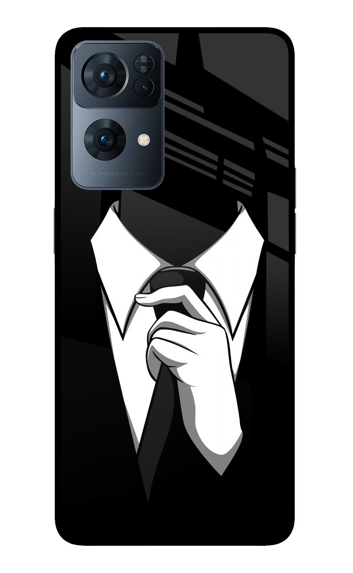 Black Tie Oppo Reno7 Pro 5G Glass Case Back Cover by Casekaro