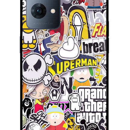 Sticker Bomb Oppo Reno7 Pro 5G Glass Case Back Cover by Casekaro