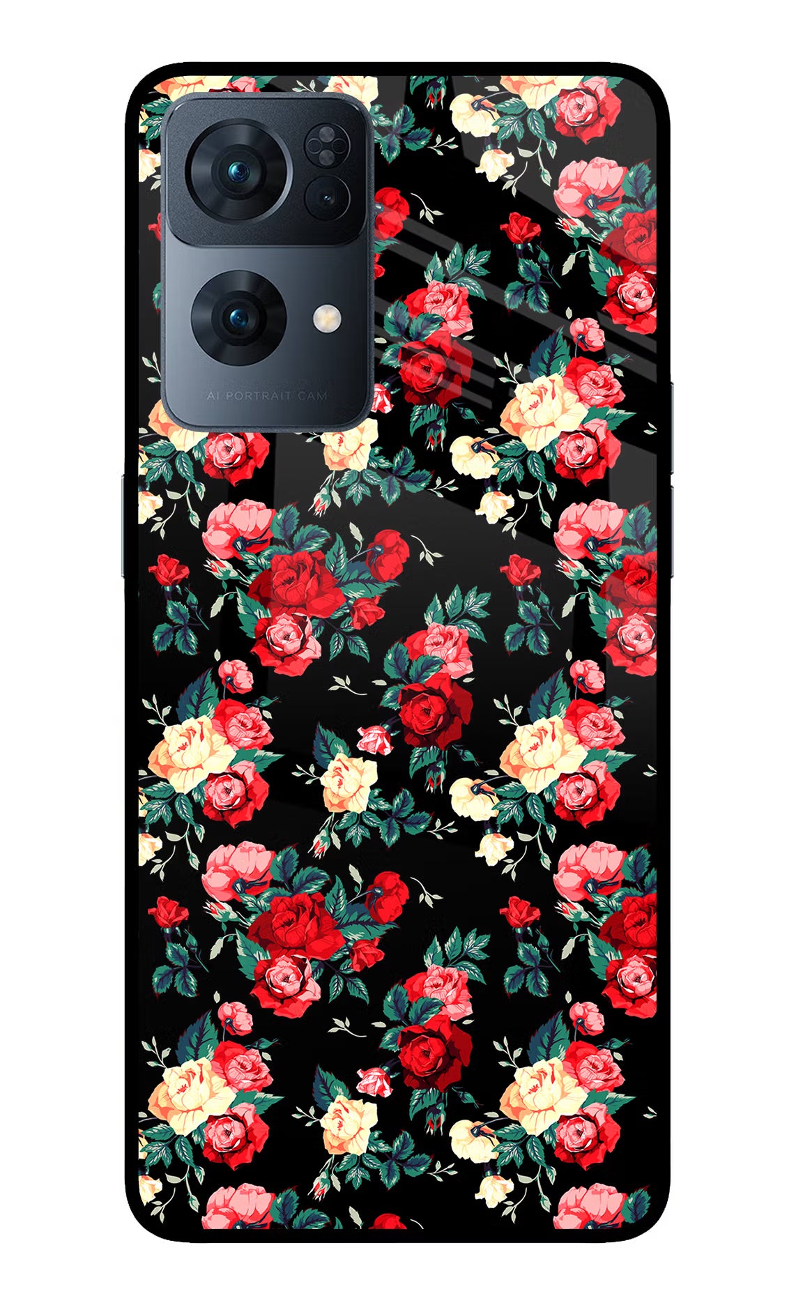 Rose Pattern Oppo Reno7 Pro 5G Glass Case Back Cover by Casekaro